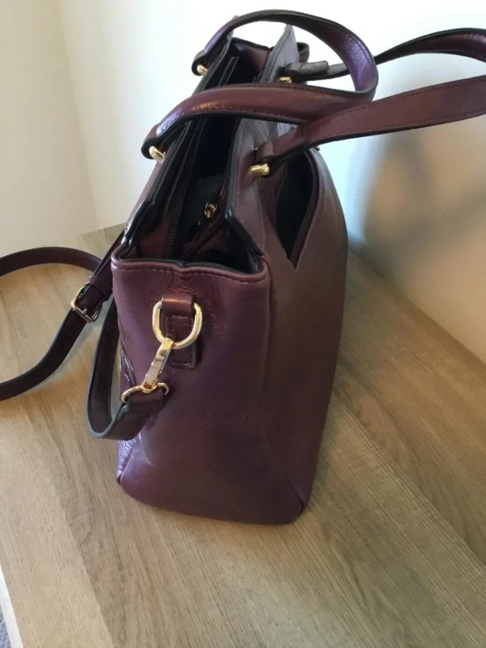 Mellow World Salome Floral Embossed Satchel Handbag Crossbody in Plum- 2 Straps - Picture 5 of 10